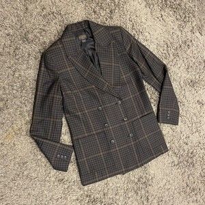 Pendleton Plaid Double-Breasted Blazer - Gray and Brown